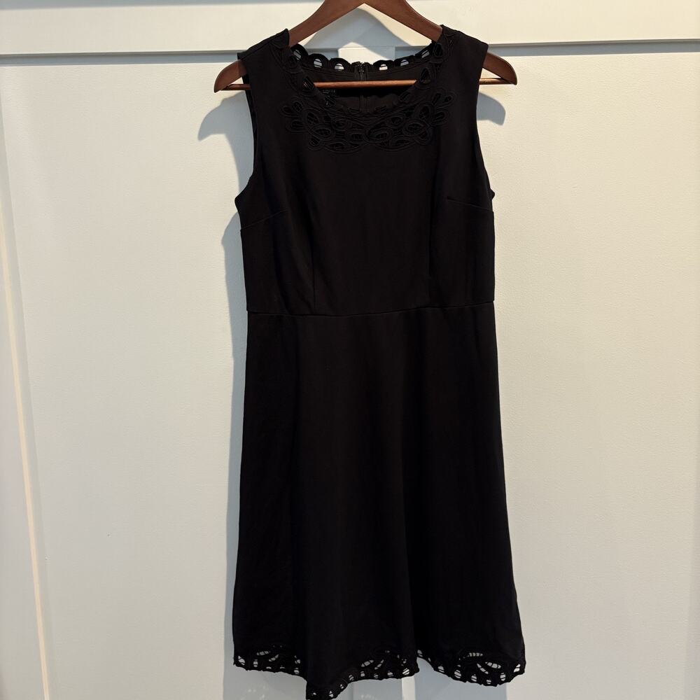Talbots Dress Womens 6P Black Lace Sleeveless Fit Flare Scalloped Eyelet Petite‎